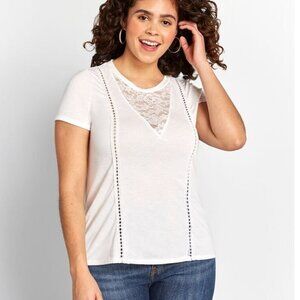 Modcloth White  Open Mind Lace V Neck Top Size XL